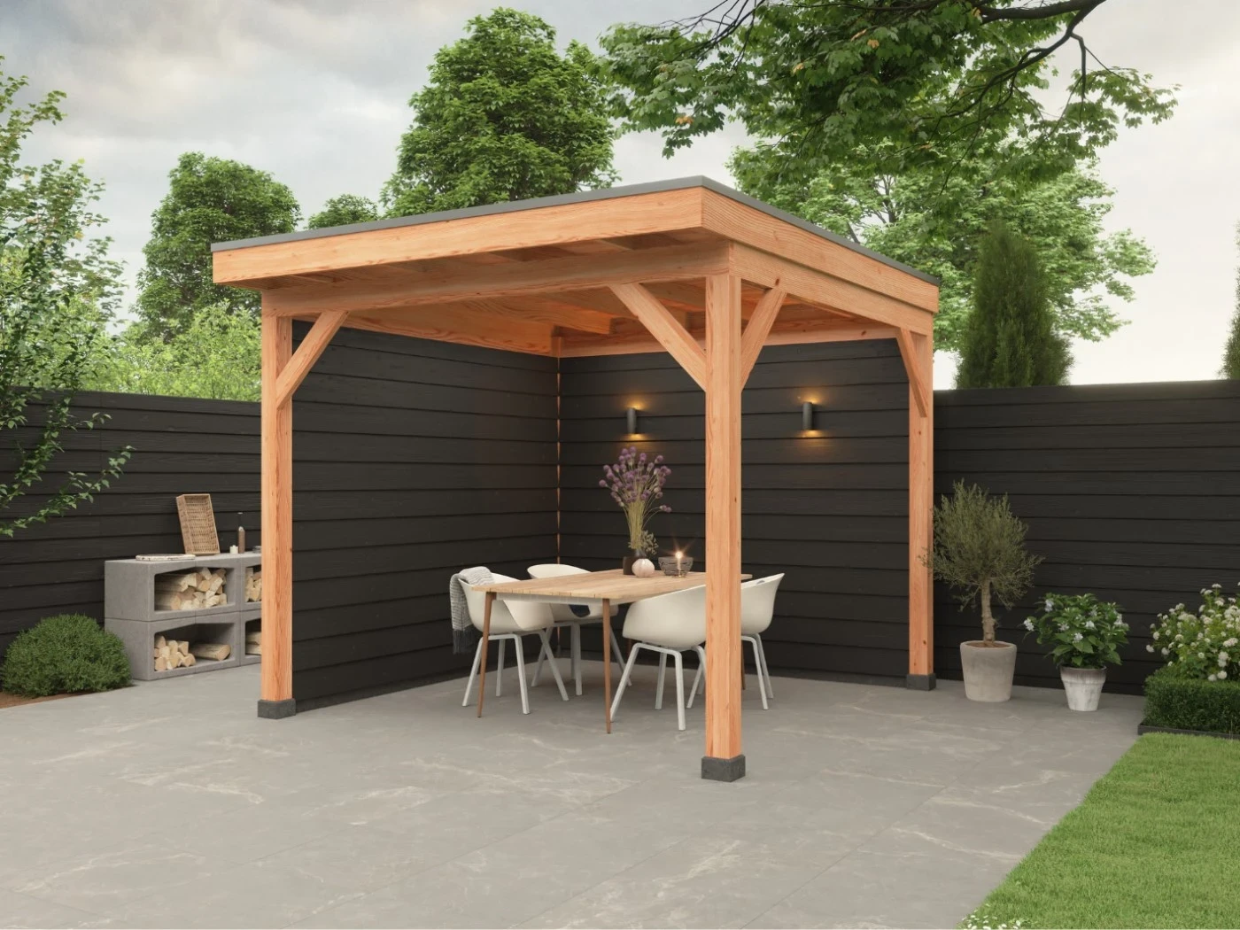 Douglas overkapping, 300 x 300, met achterwand en zijwand, Westwood Comfort Zwart - Afbeelding 5